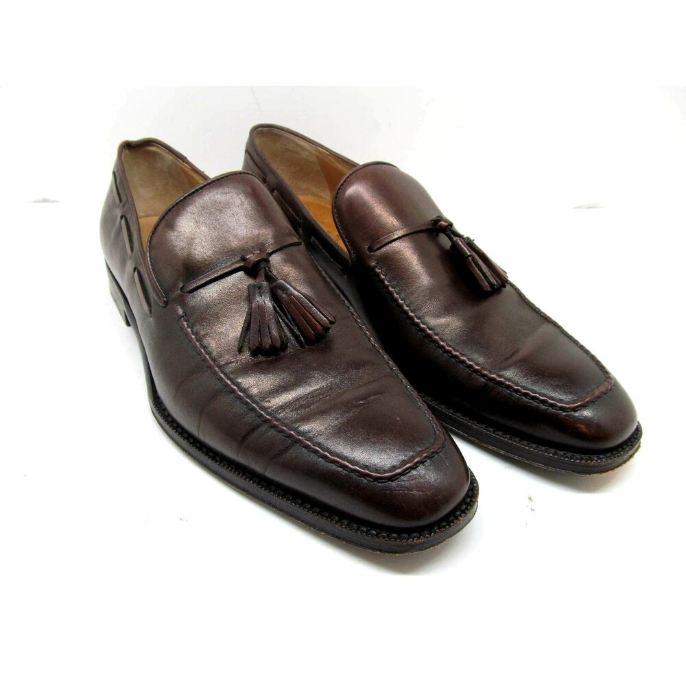 Sutor Mantellassi Brown Leather Apron Toe Tassel Loafers Size Mens US 7.5 M Nice